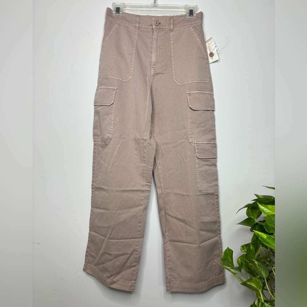 M1 New Lucky Brand Twill Cargo Pants Khaki High Rise Wide Leg Cotton‎ Soft XS
